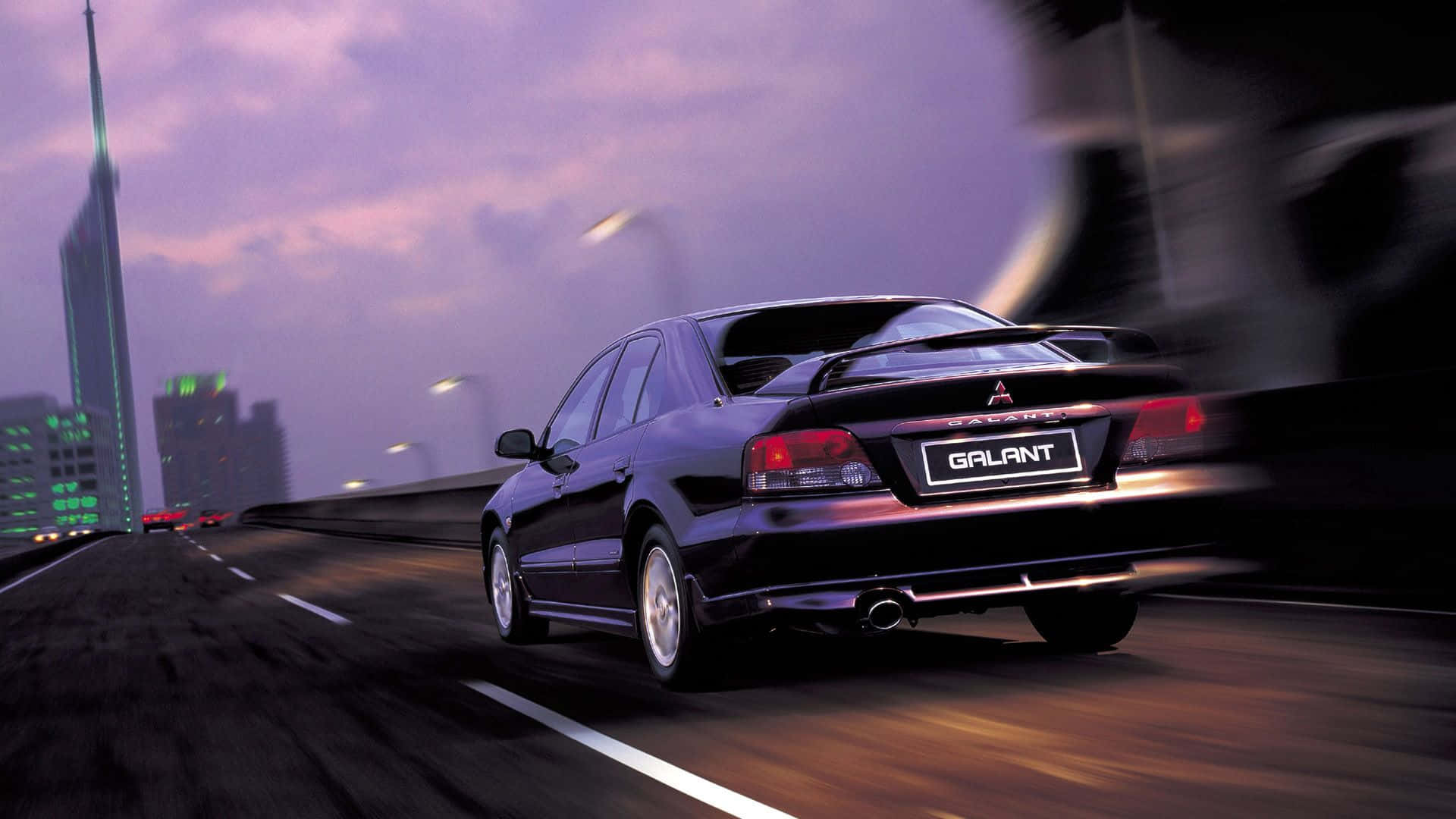 Mitsubishi Galant, black, city highway, Full HD Desktop Wallpaper