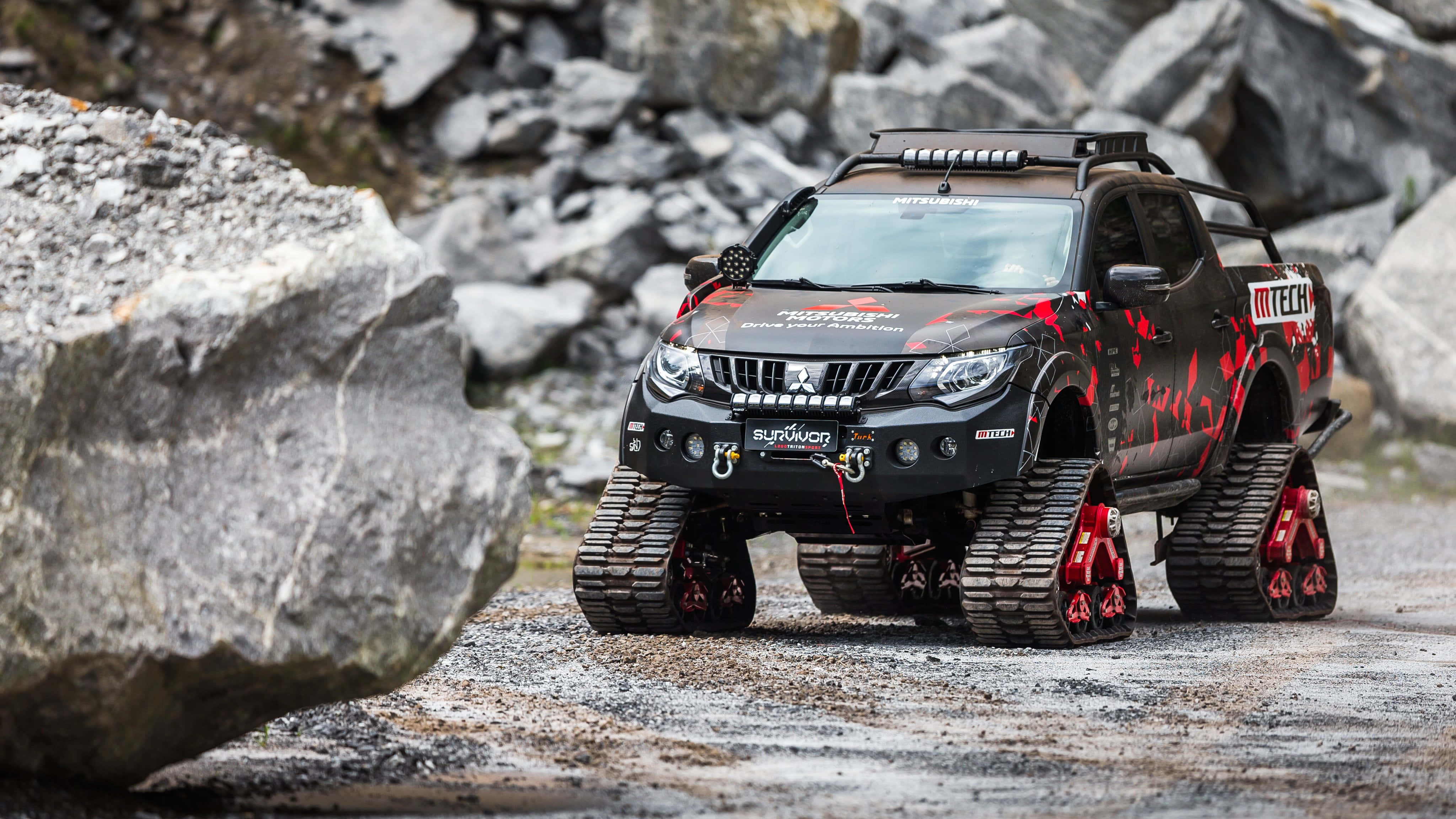 Mitsubishi L200, black and red, tracked, 4K Desktop Wallpaper
