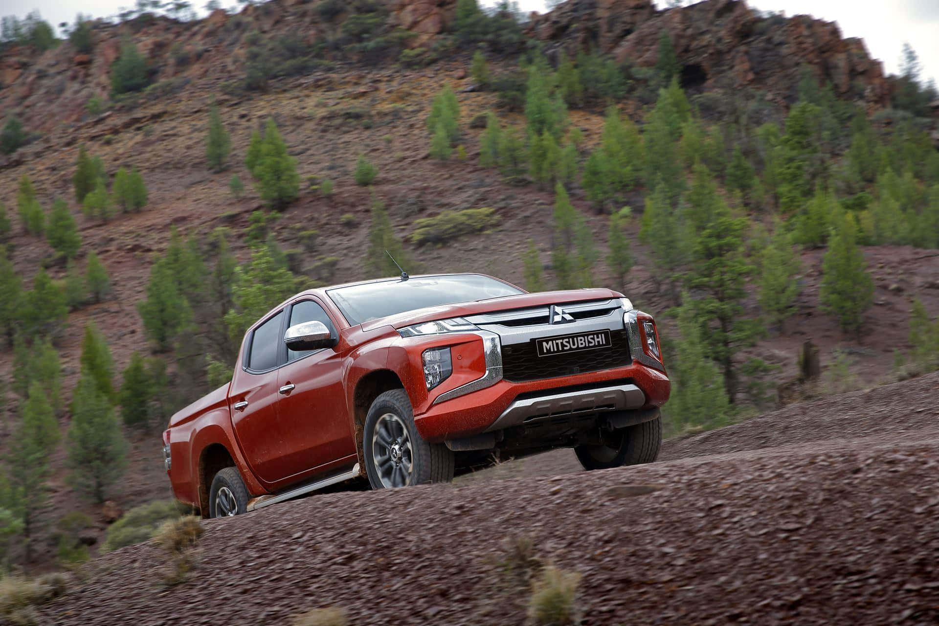 Mitsubishi L200, red, rugged dirt hillside, Full HD Desktop Wallpaper