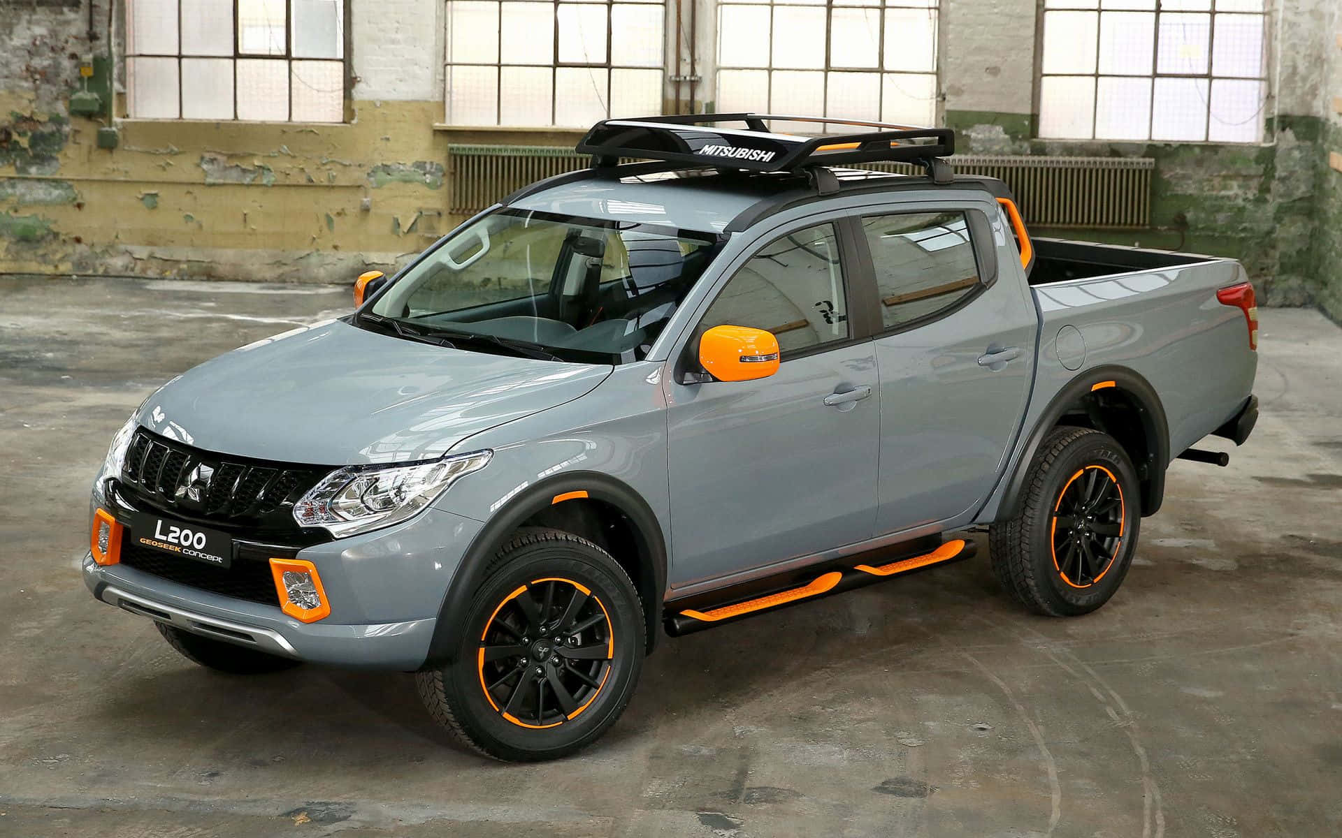 Mitsubishi L200, gray, orange accents, Full HD Desktop Wallpaper