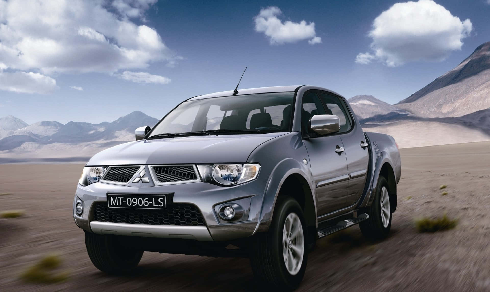 Mitsubishi L200, silver, dusty desert landscape, Full HD Desktop Wallpaper