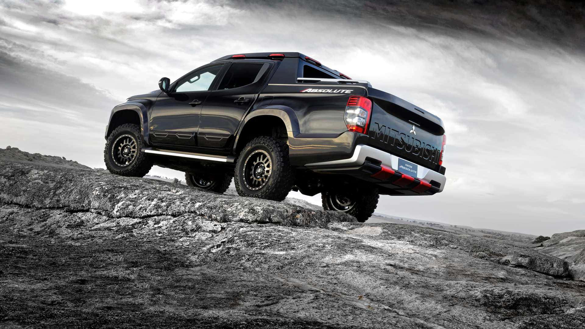 Mitsubishi L200, matte black, rugged rocky terrain, Full HD Desktop Wallpaper