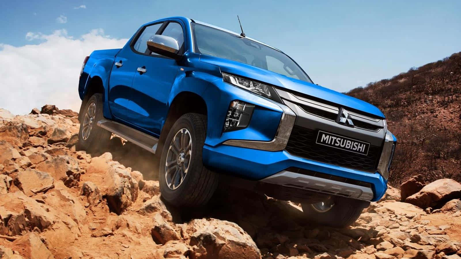 Mitsubishi L200, vibrant blue, rugged red rock terrain, HD Desktop Wallpaper