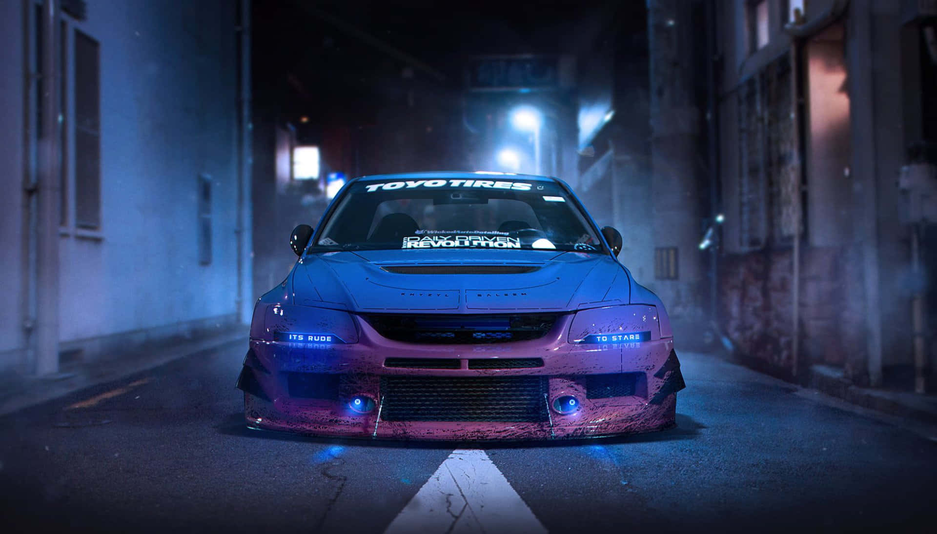 Mitsubishi Lancer, blue, purple, Full HD Desktop Wallpaper
