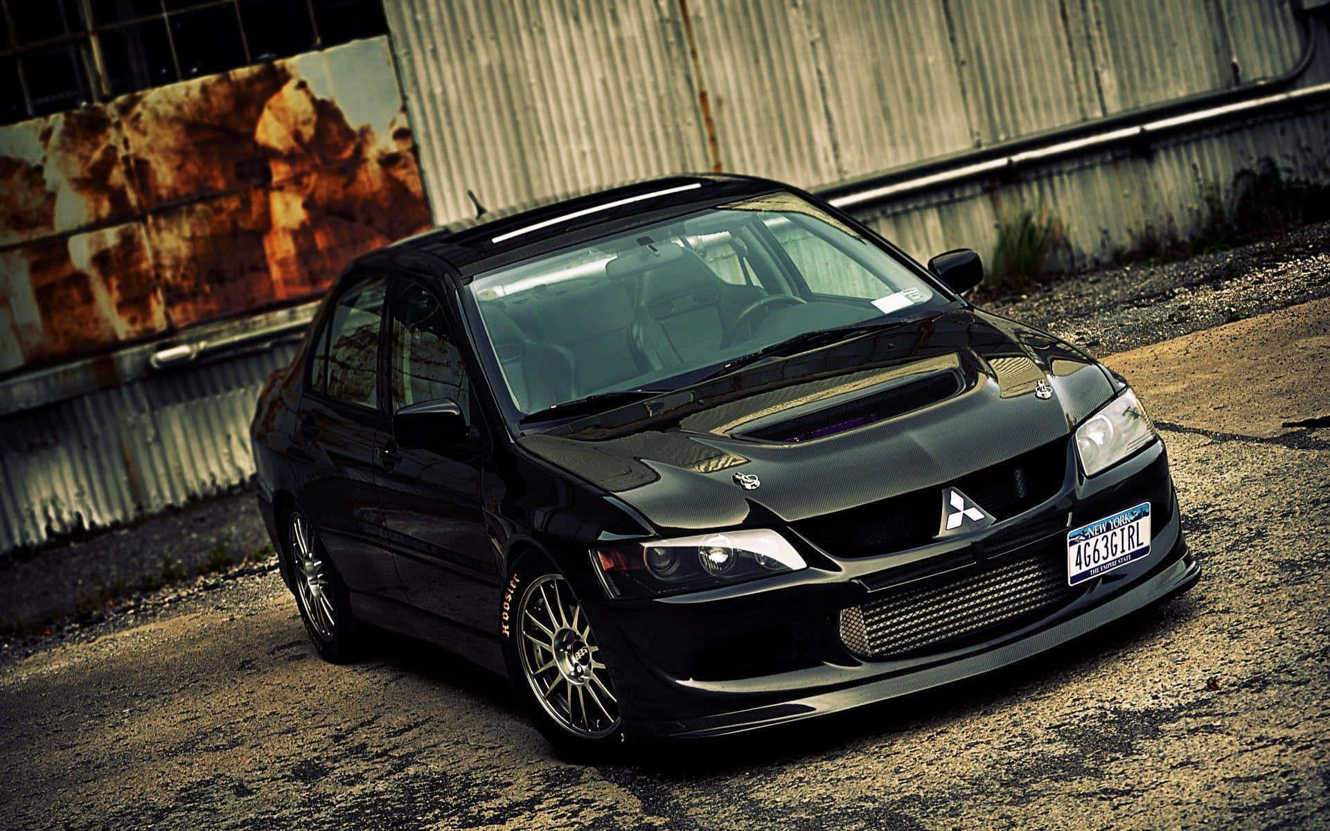 Mitsubishi Lancer Evolution, black, gravel, Full HD Desktop Wallpaper