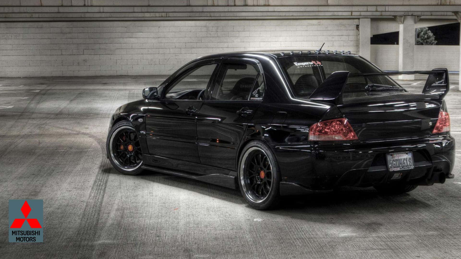 Mitsubishi Lancer Evolution, glossy black, orange brake calipers, Full HD Desktop Wallpaper