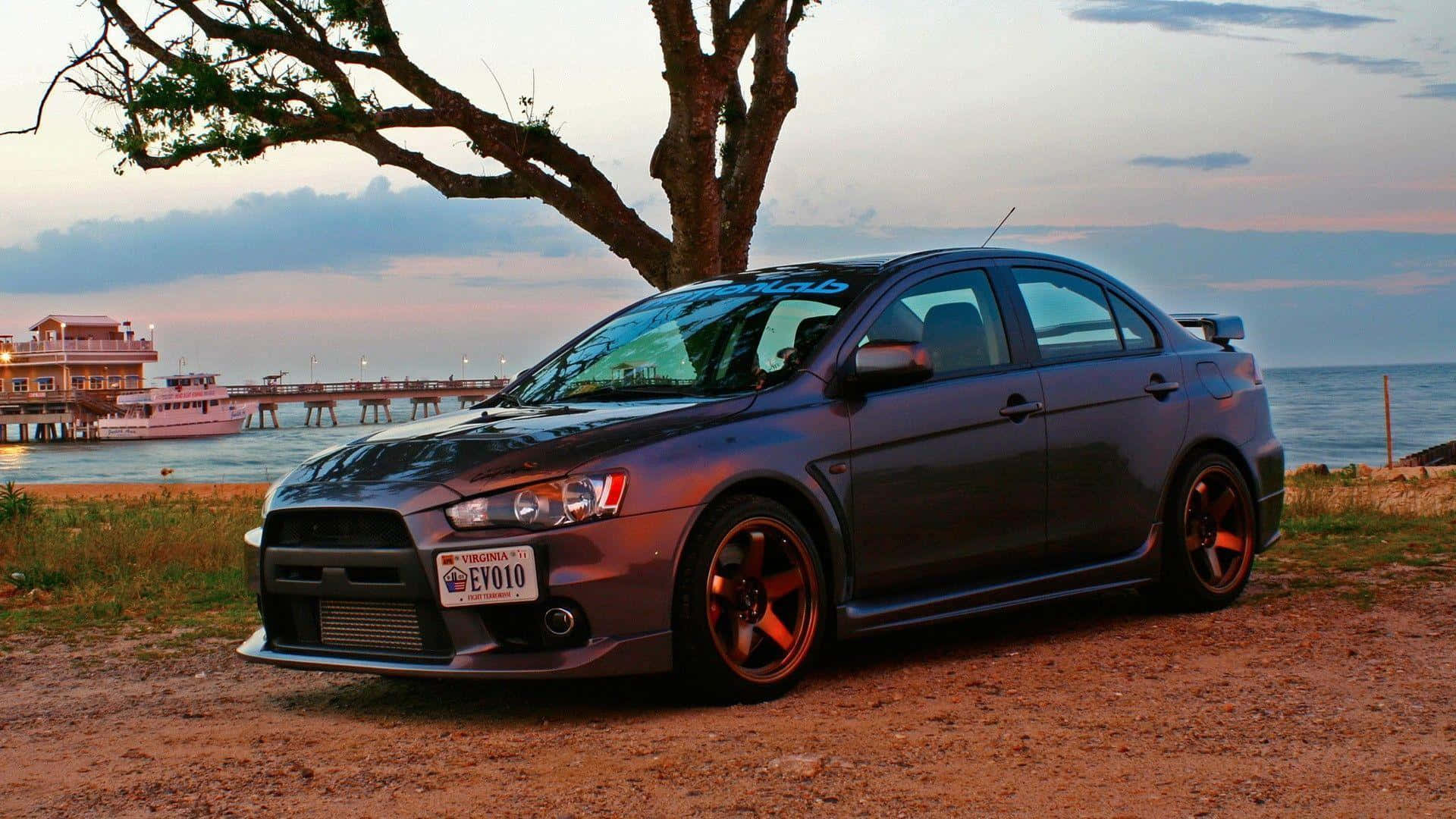 Mitsubishi Lancer Evolution, dark gray, dirt, Full HD Desktop Wallpaper