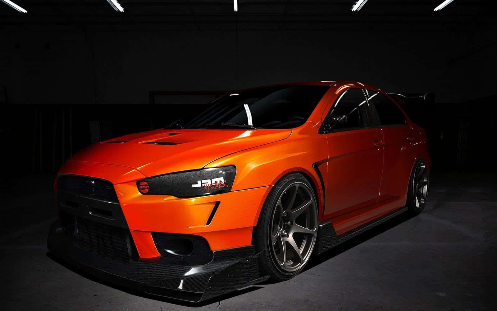 Mitsubishi Lancer Evolution, vibrant orange, black accents, HD Desktop Wallpaper