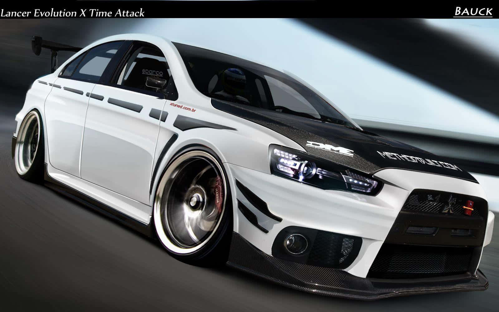 Mitsubishi Lancer Evolution X, white, black carbon fiber accents, HD Desktop Wallpaper