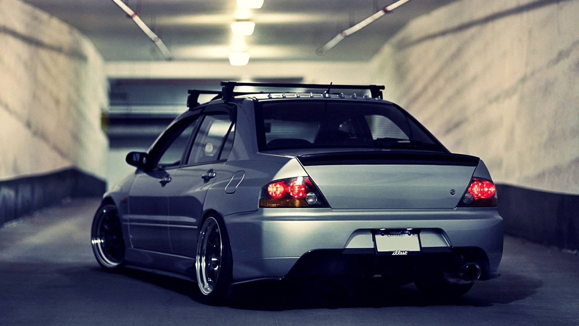 Mitsubishi Lancer Evolution, silver, red taillights, Full HD Desktop Wallpaper
