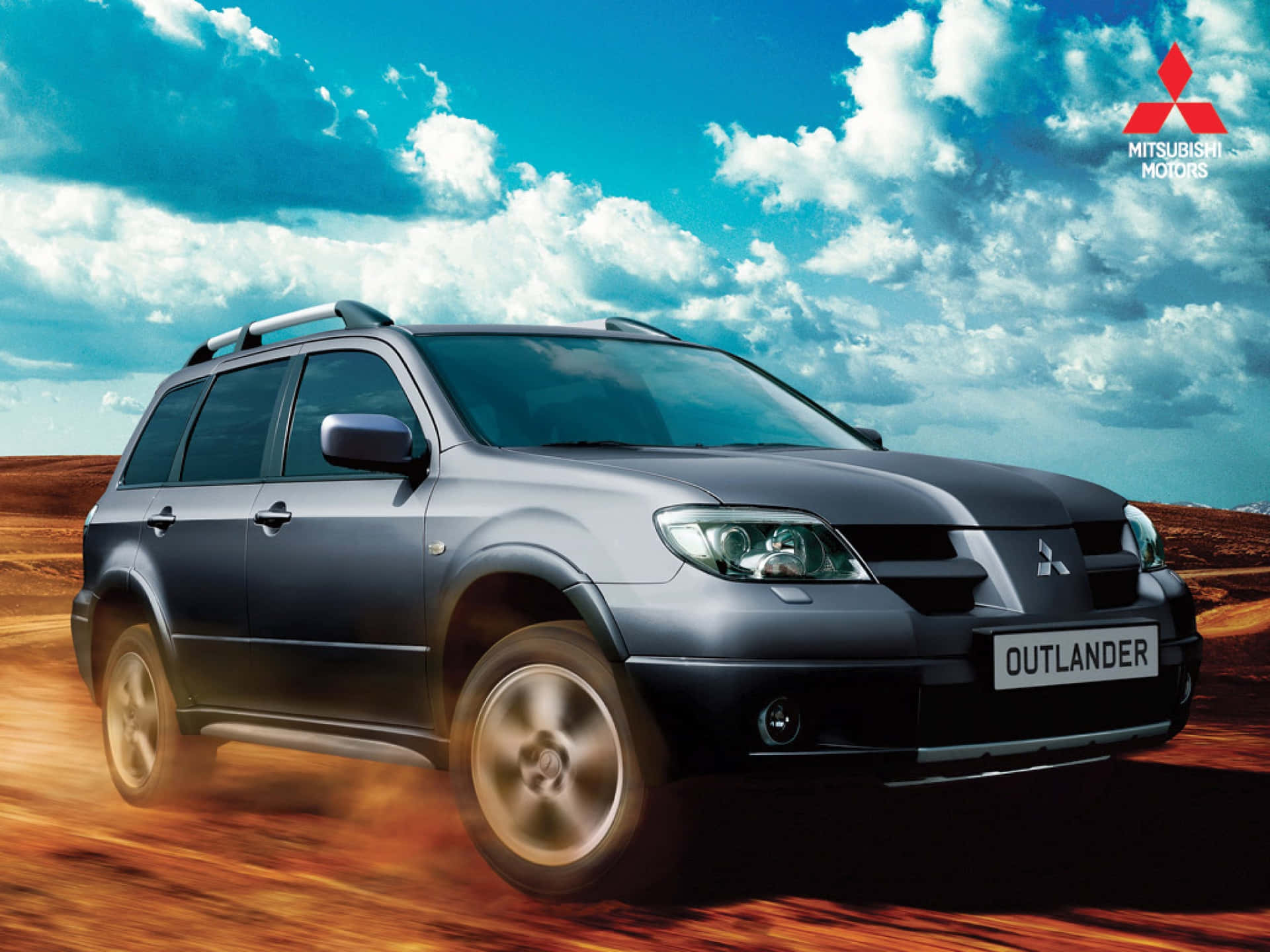 Mitsubishi Outlander, silver, dusty orange desert, Full HD Desktop Wallpaper