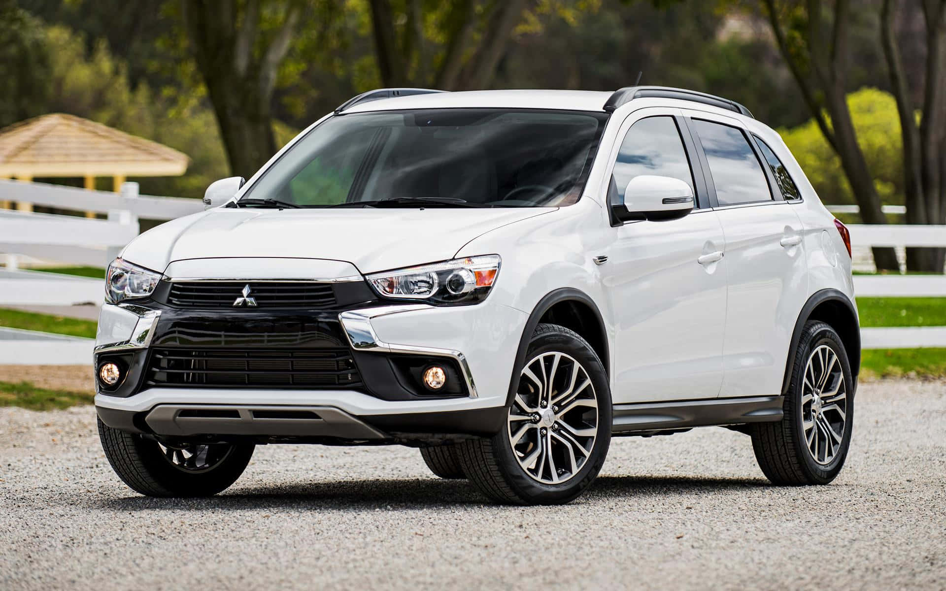 Mitsubishi Outlander, white, gravel, Full HD Desktop Wallpaper