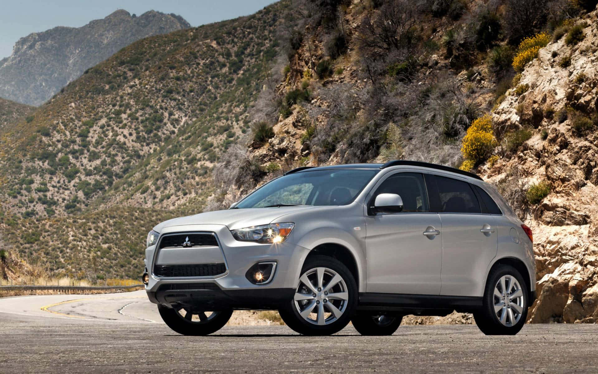 Mitsubishi Outlander, silver, winding mountain road, Full HD Desktop Wallpaper