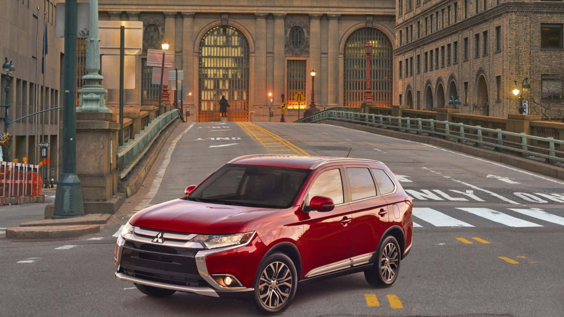 Mitsubishi Outlander, glossy red, stone bridge, Full HD Desktop Wallpaper