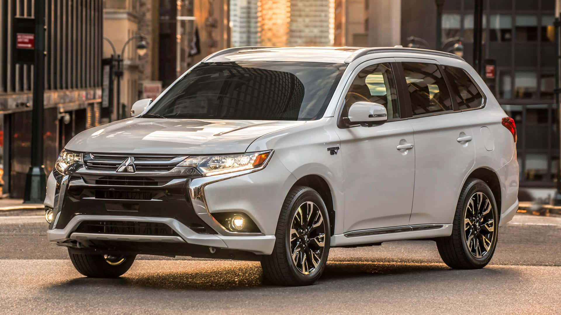 Mitsubishi Outlander, silver, city street, Full HD Desktop Wallpaper
