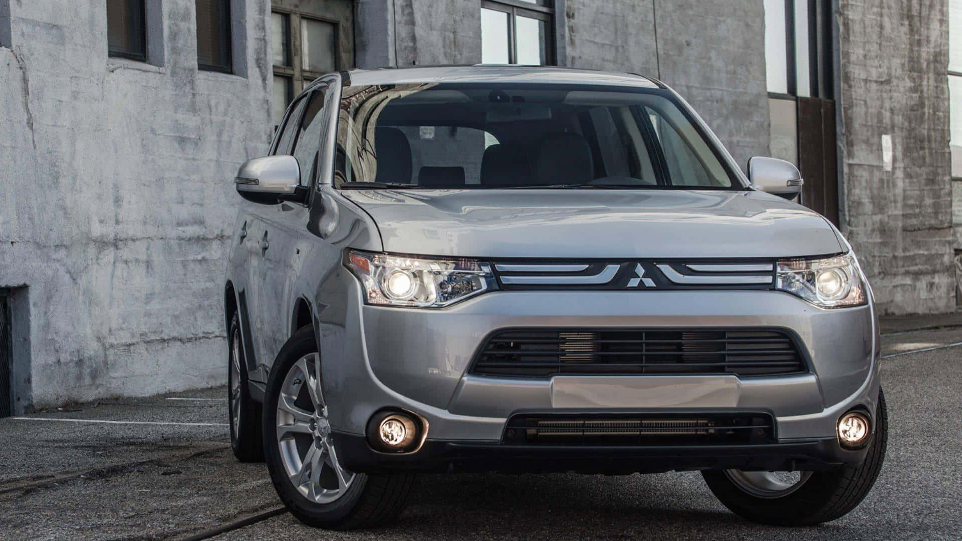 Mitsubishi Outlander, silver, headlights on, Full HD Desktop Wallpaper