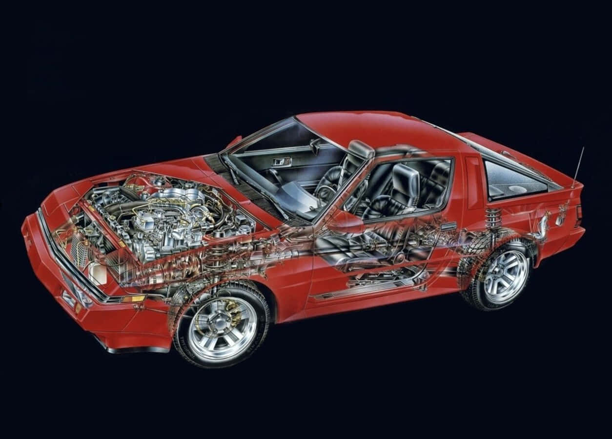 Mitsubishi Starion, red sports car, cutaway, SD Desktop Wallpaper
