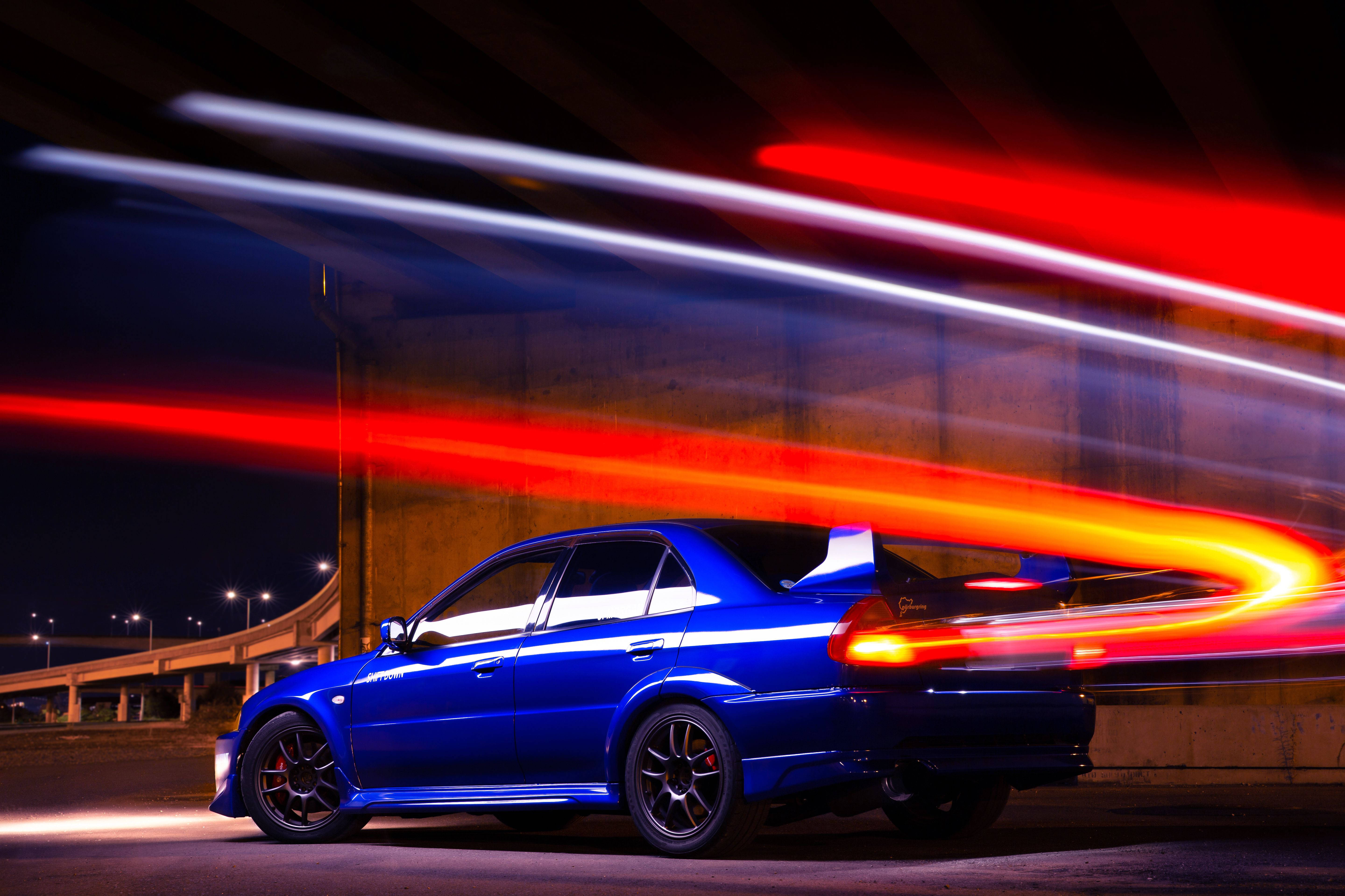 Mitsubishi, trailing lights, night, 5K Desktop Wallpaper
