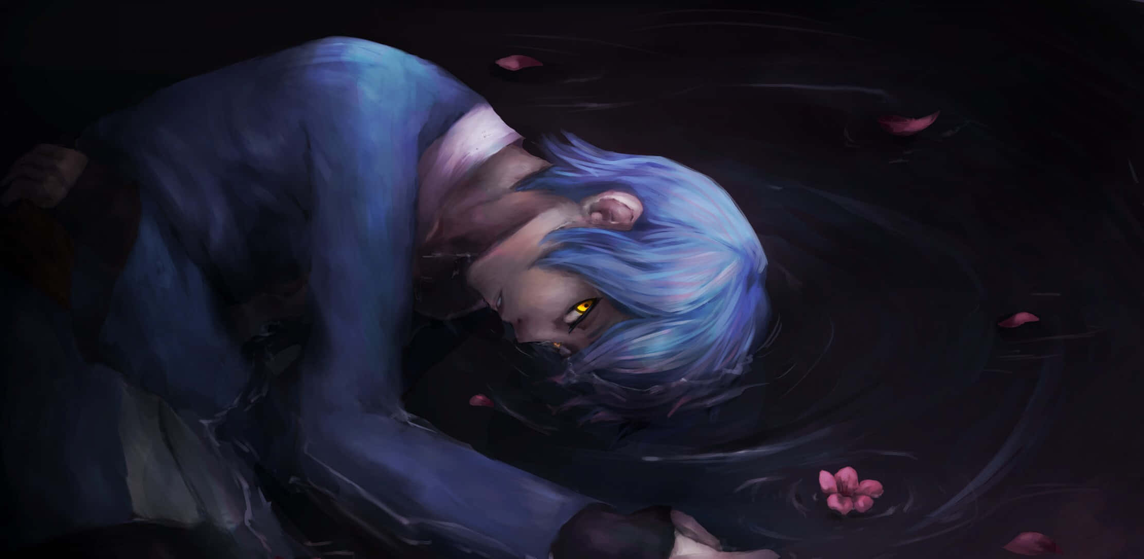 Mitsuki, blue-haired, glowing yellow eyes, Full HD Desktop Wallpaper