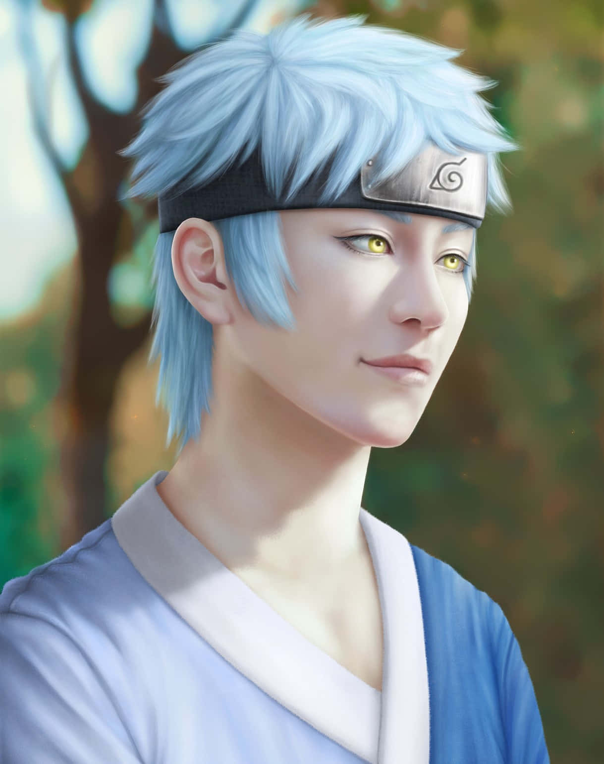 Mitsuki, crescent moon, spiky blue hair, HD Phone Wallpaper