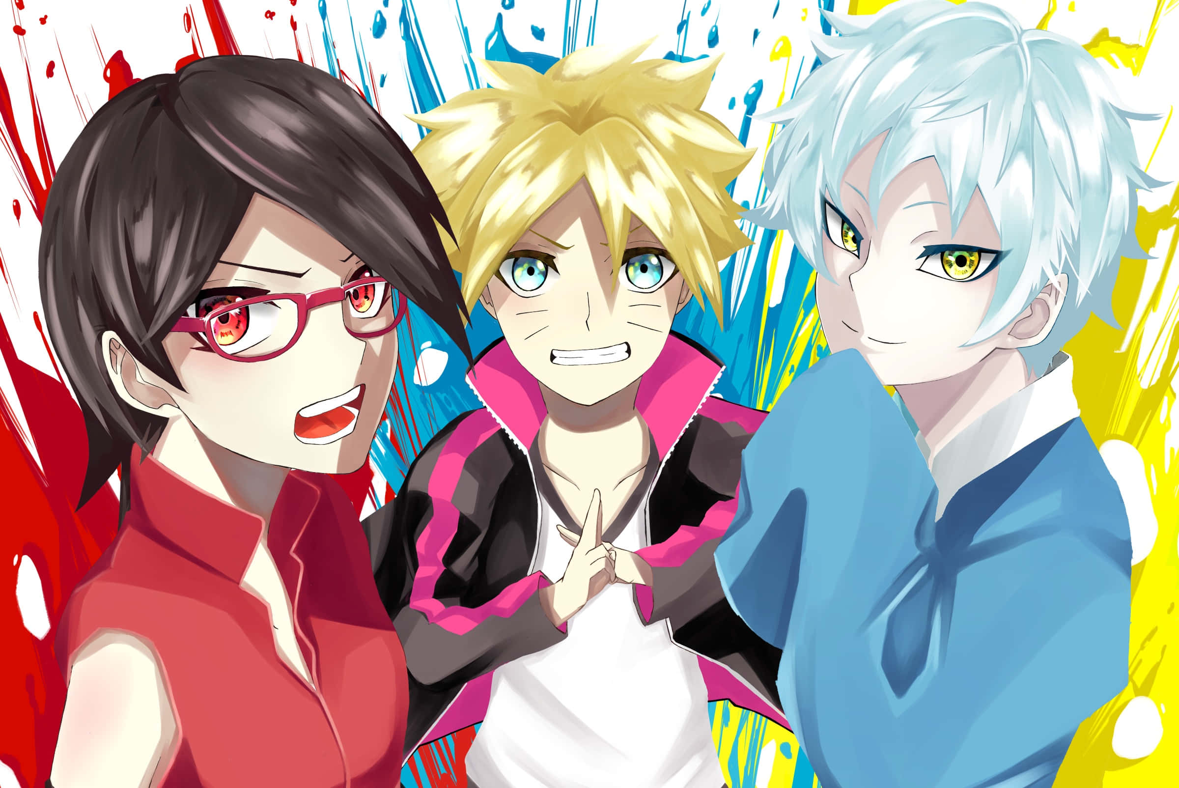 Mitsuki, anime characters, vibrant splatter background, Full HD Desktop Wallpaper