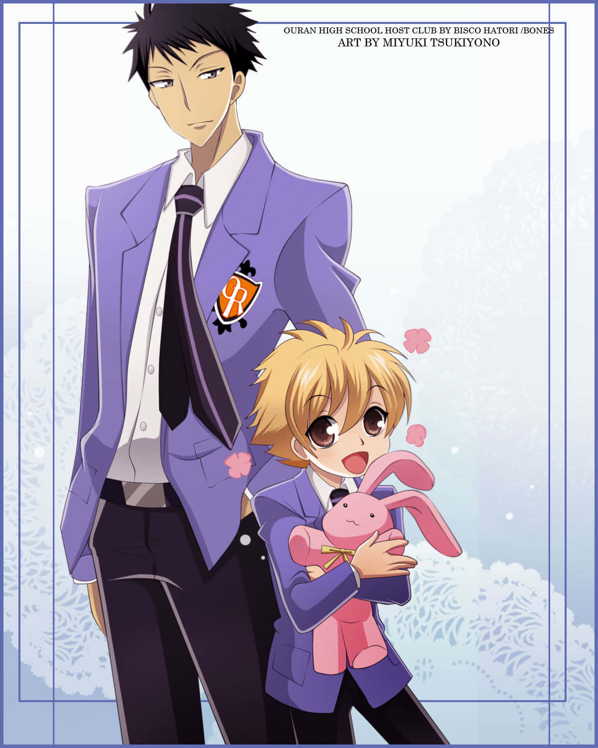 Mitsukuni Haninozuka, purple school uniform, pink bunny plush, HD Phone Wallpaper
