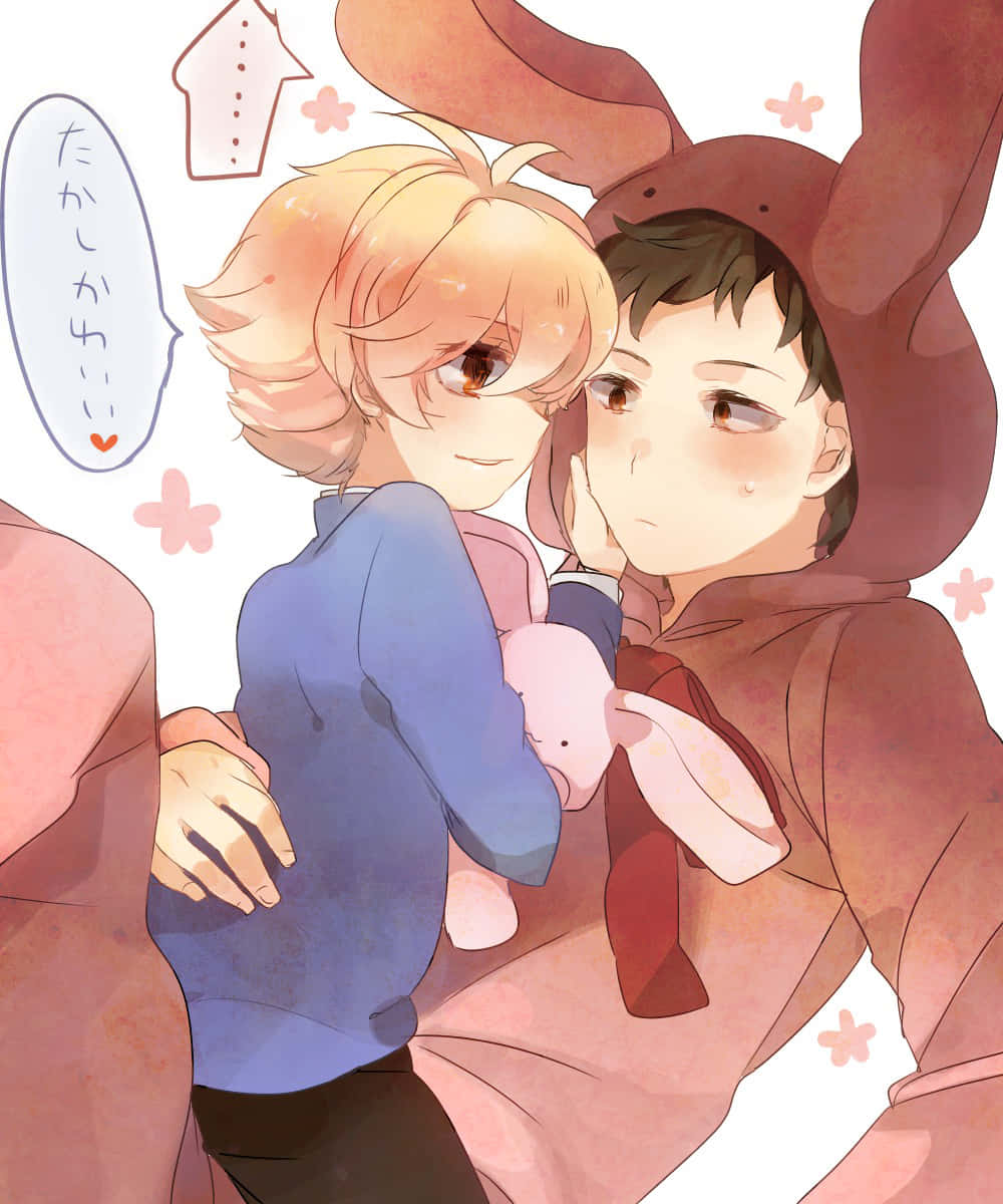 Mitsukuni Haninozuka, blue shirt, brown bunny hoodie, SD Phone Wallpaper
