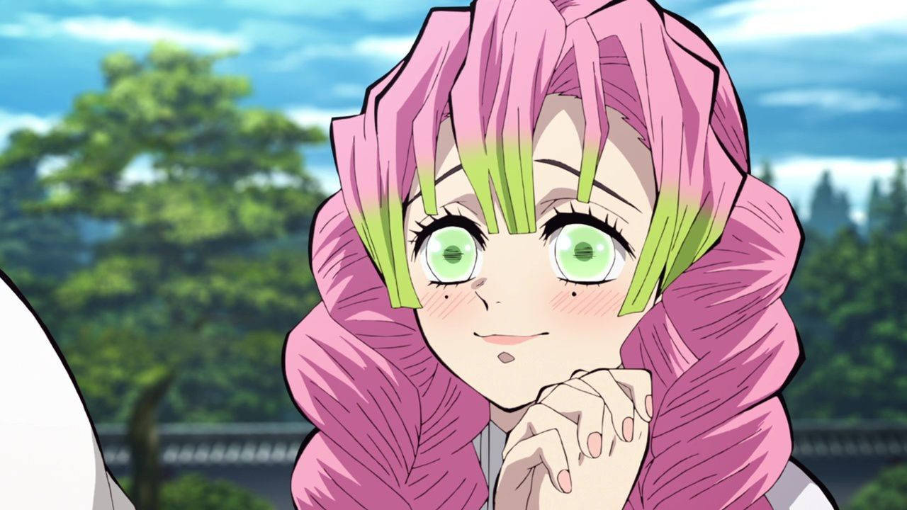 Mitsuri Kanroji, pink and green hair, bright green eyes, HD Desktop Wallpaper