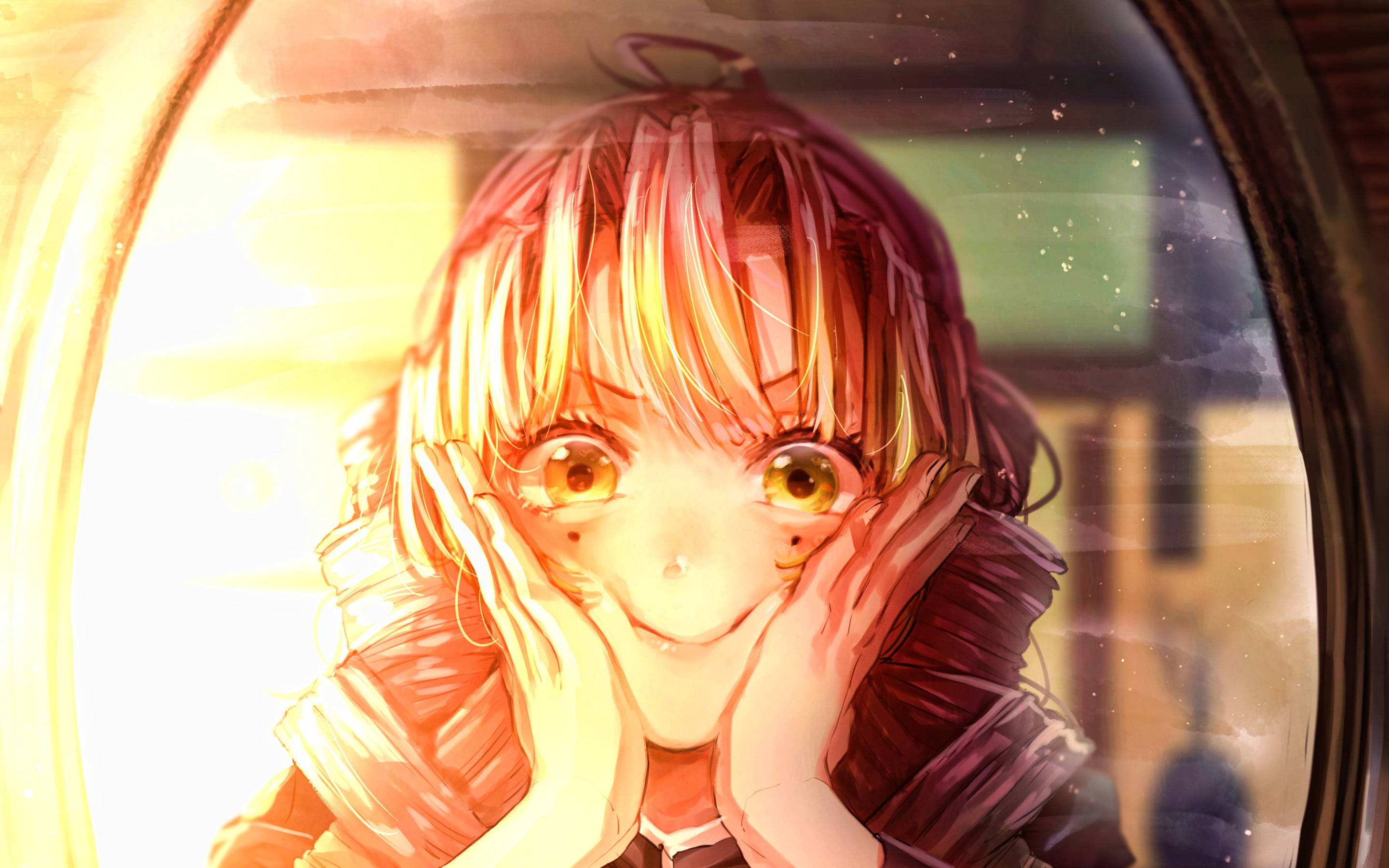 Mitsuri Kanroji, pink hair, golden eyes, 2K Desktop Wallpaper