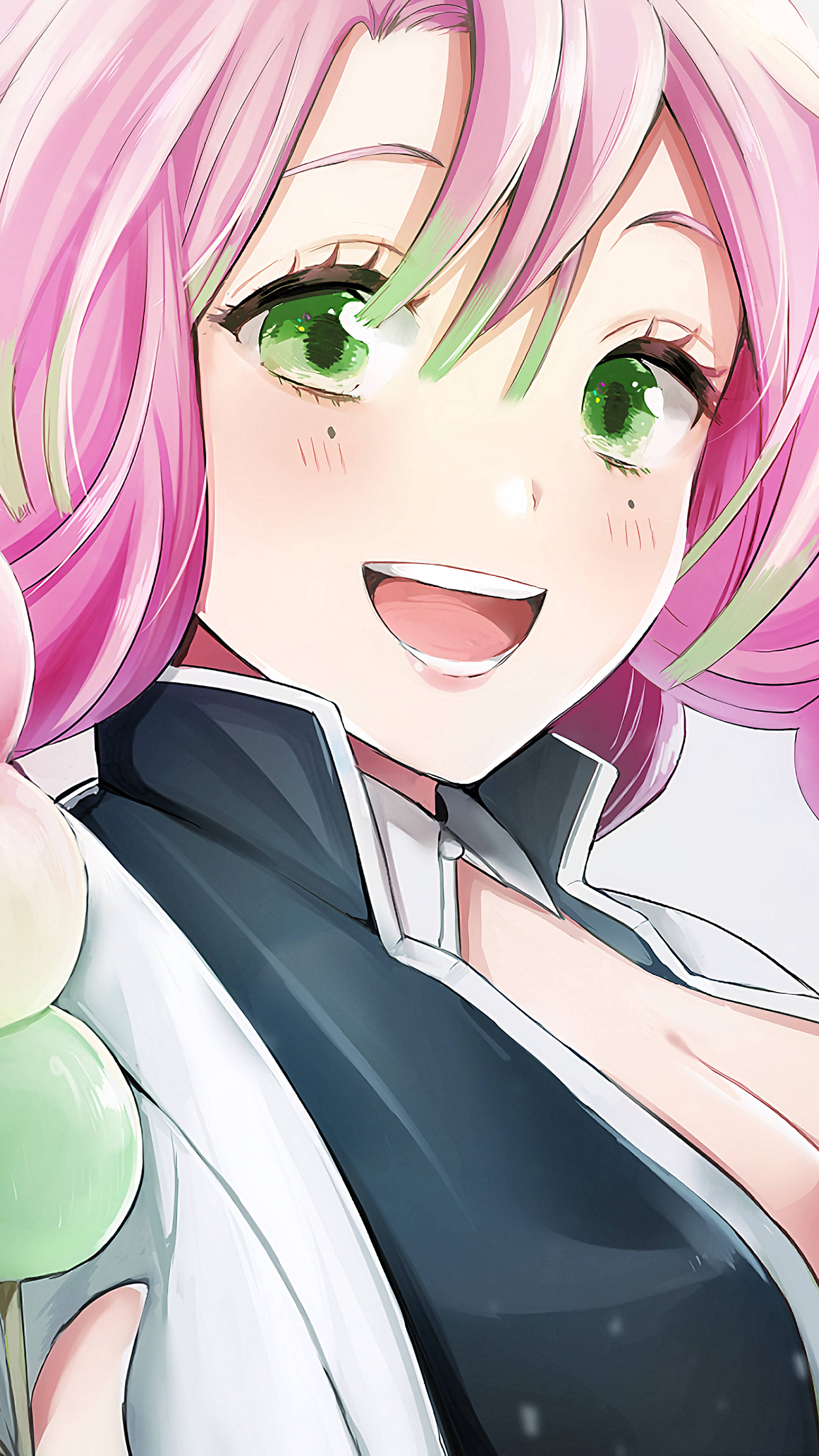 Mitsuri Kanroji, vibrant pink hair, green eyes, 4K Phone Wallpaper