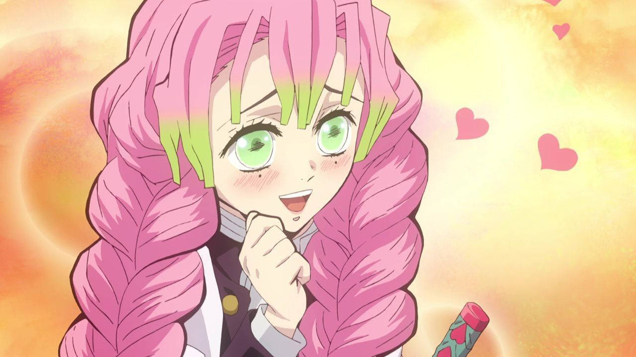 Mitsuri Kanroji, pink braided hair, green eyes, HD Desktop Wallpaper