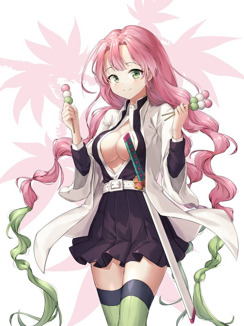 Mitsuri Kanroji, pink hair, green eyes, SD Phone Wallpaper