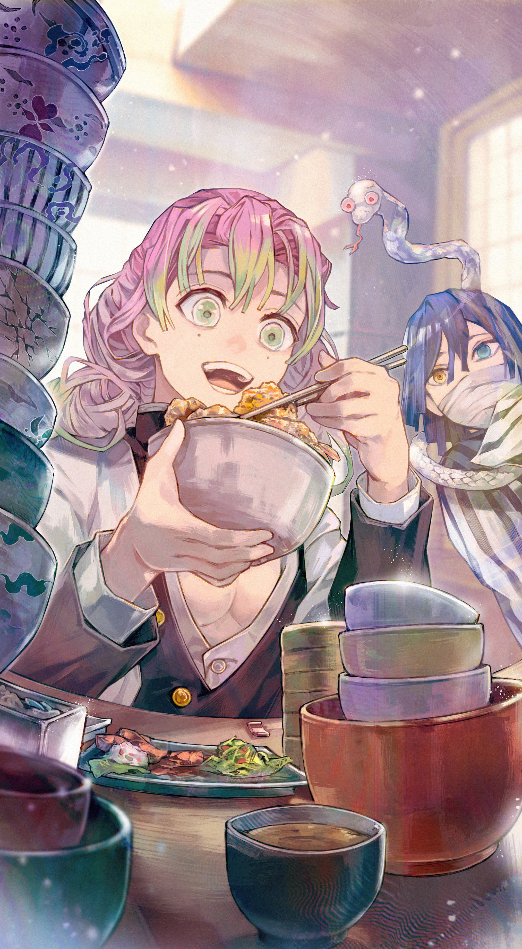 Mitsuri Kanroji, pink-haired, anime girl, 2K Phone Wallpaper