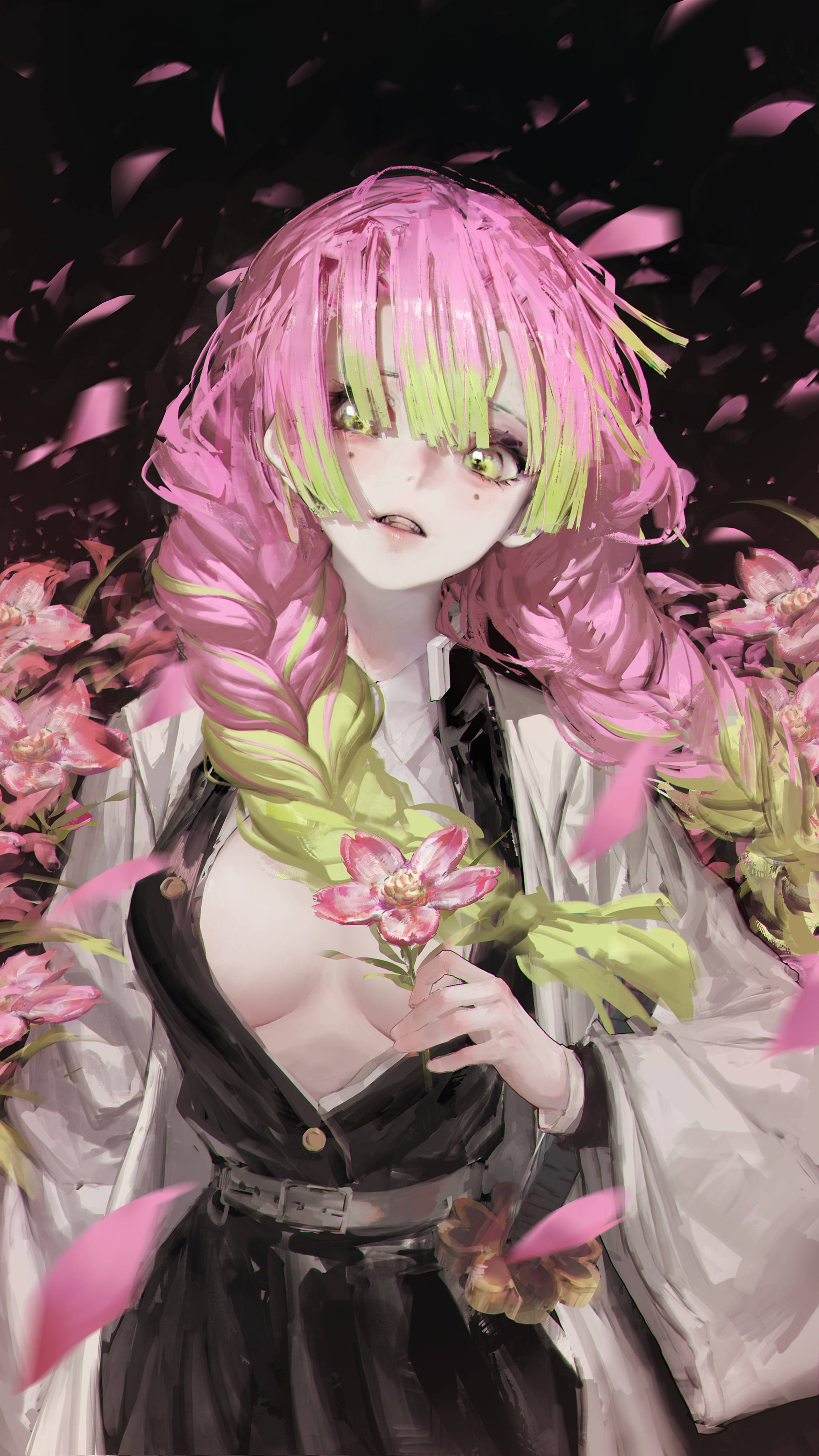 Mitsuri Kanroji, pink-haired, green streaks, 4K Phone Wallpaper