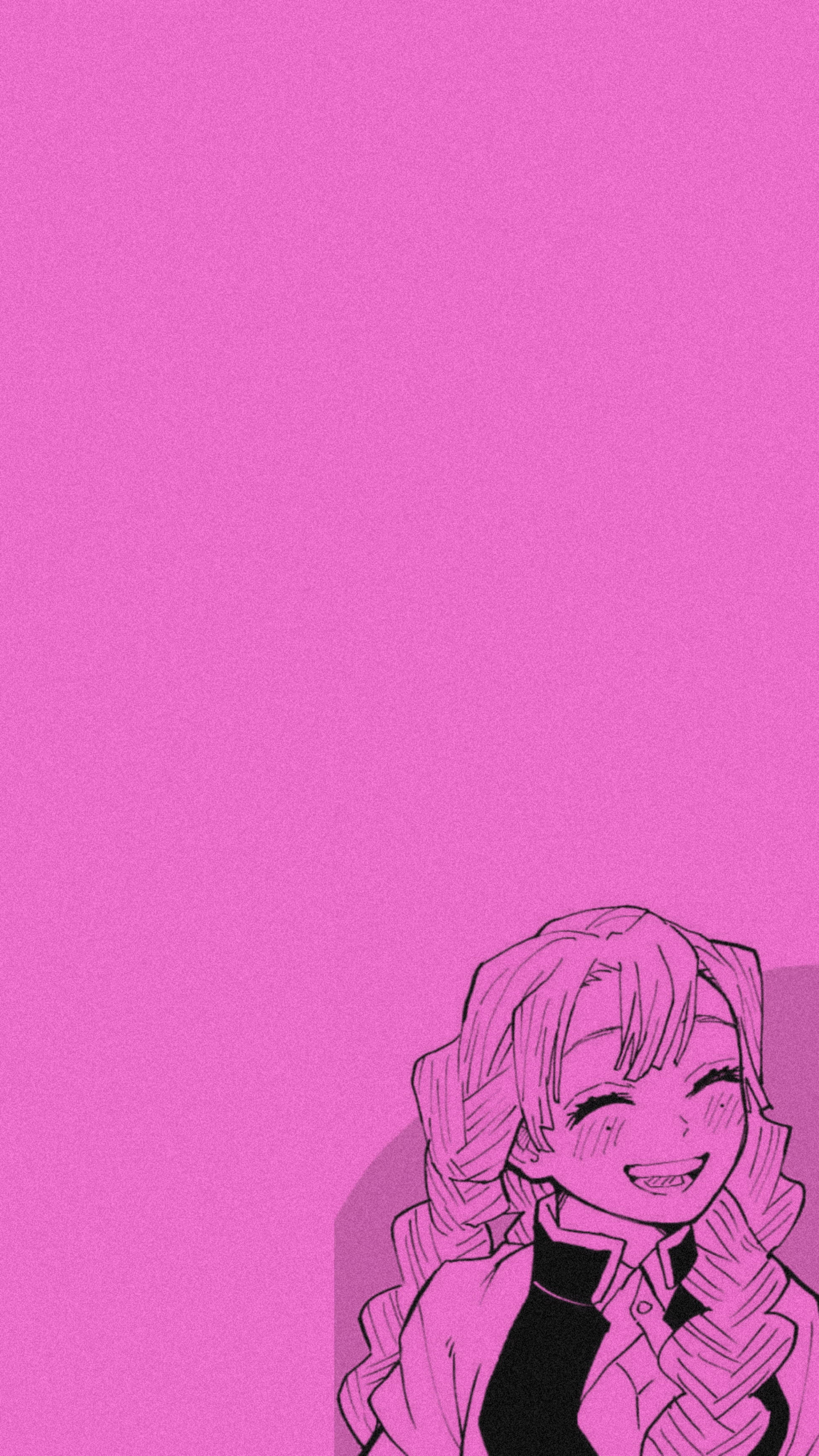 Mitsuri Kanroji, braided hair, solid pink background, 2K Phone Wallpaper