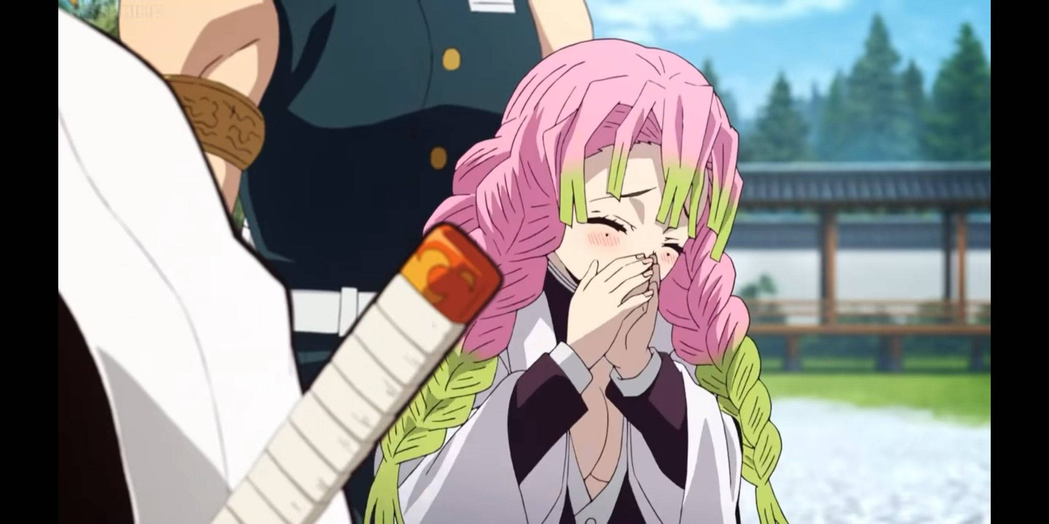 Mitsuri Kanroji, pink-haired, green braids, Full HD Desktop Wallpaper