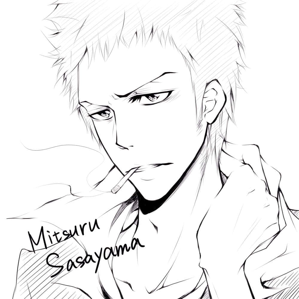 Mitsuru Sasayama, spiky hair, smoking a cigarette, SD Desktop Wallpaper