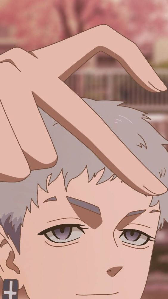 Mitsuya Takashi, half heart fingers, gray hair, SD Phone Wallpaper