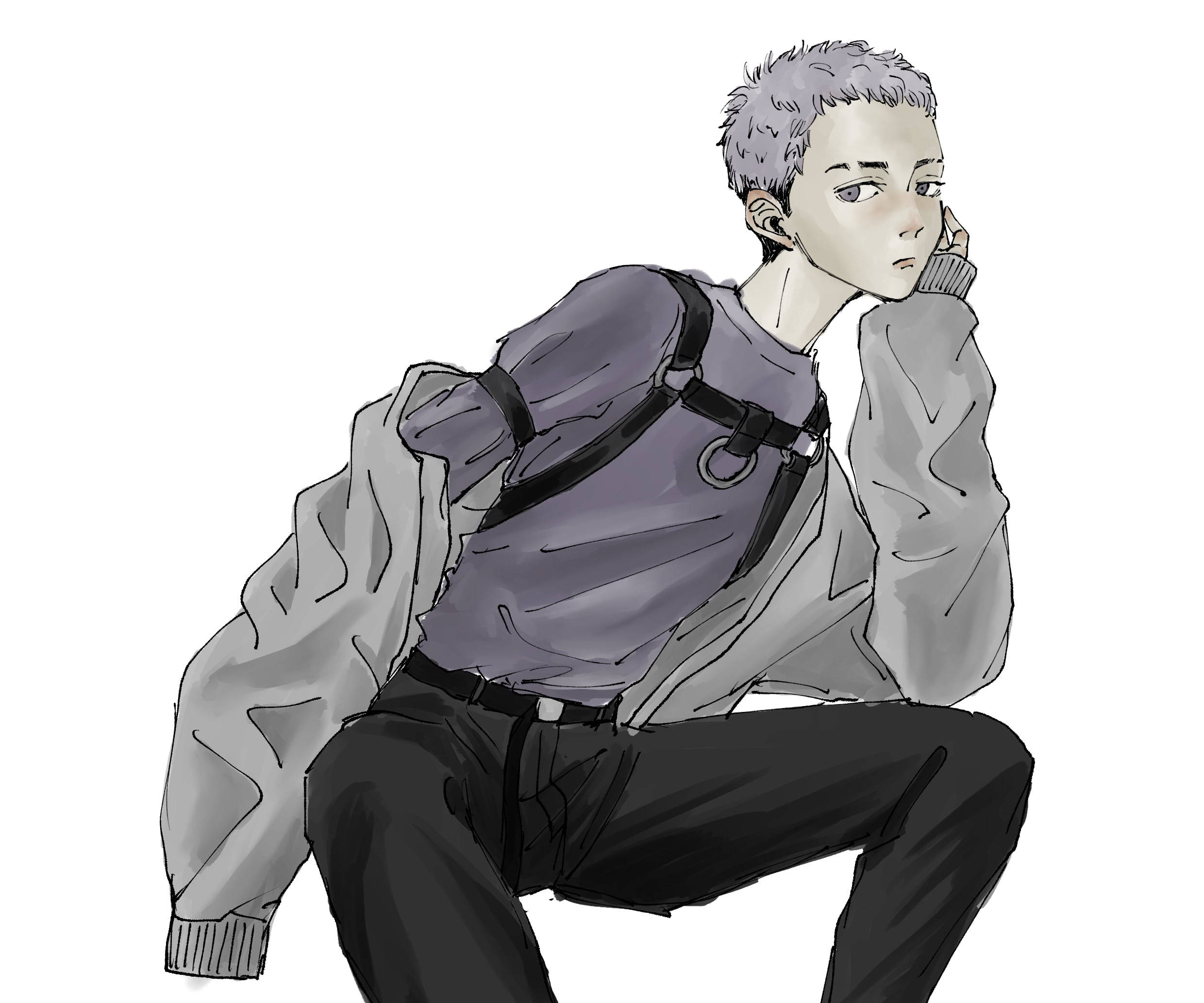 Mitsuya Takashi, gray hair, gray sweater, Full HD Desktop Wallpaper