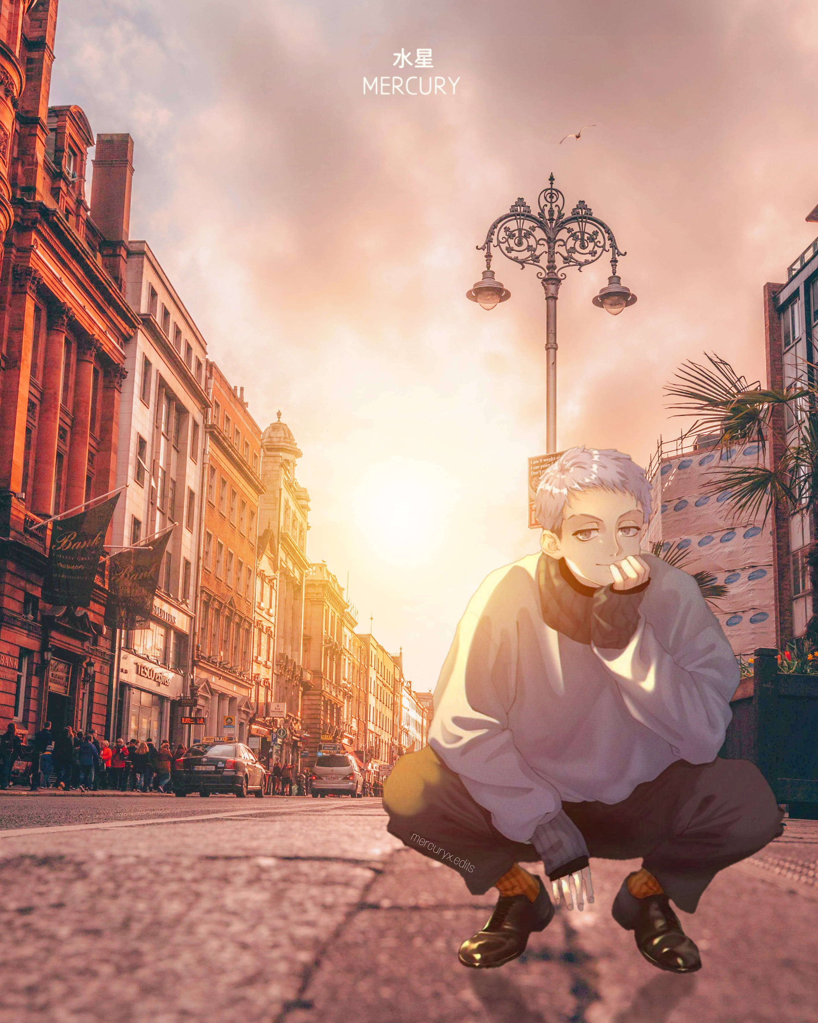 Mitsuya Takashi, crouching, sunset, 2K Phone Wallpaper