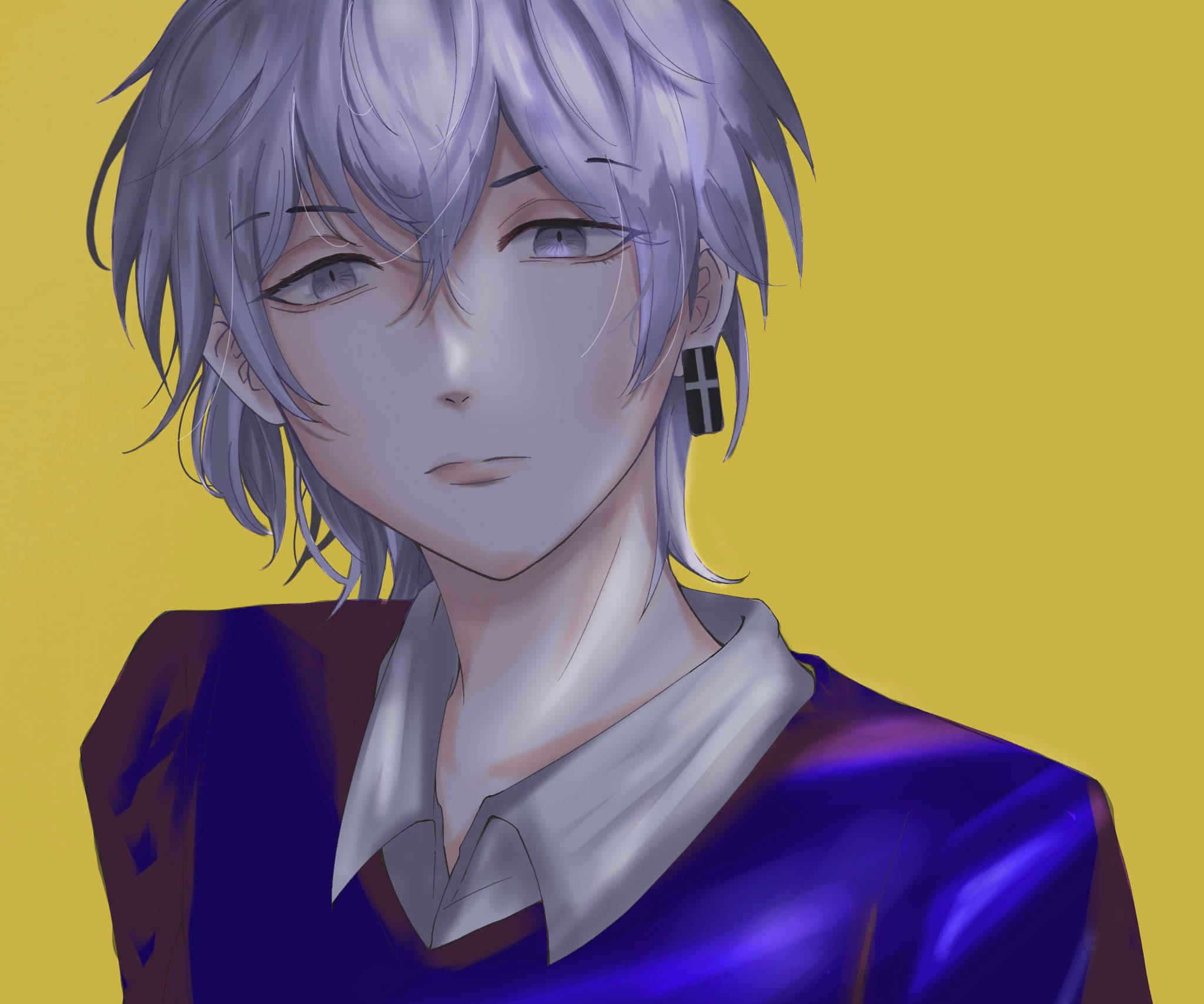Mitsuya Takashi, silver-haired anime character, shiny purple jacket, Full HD Desktop Wallpaper