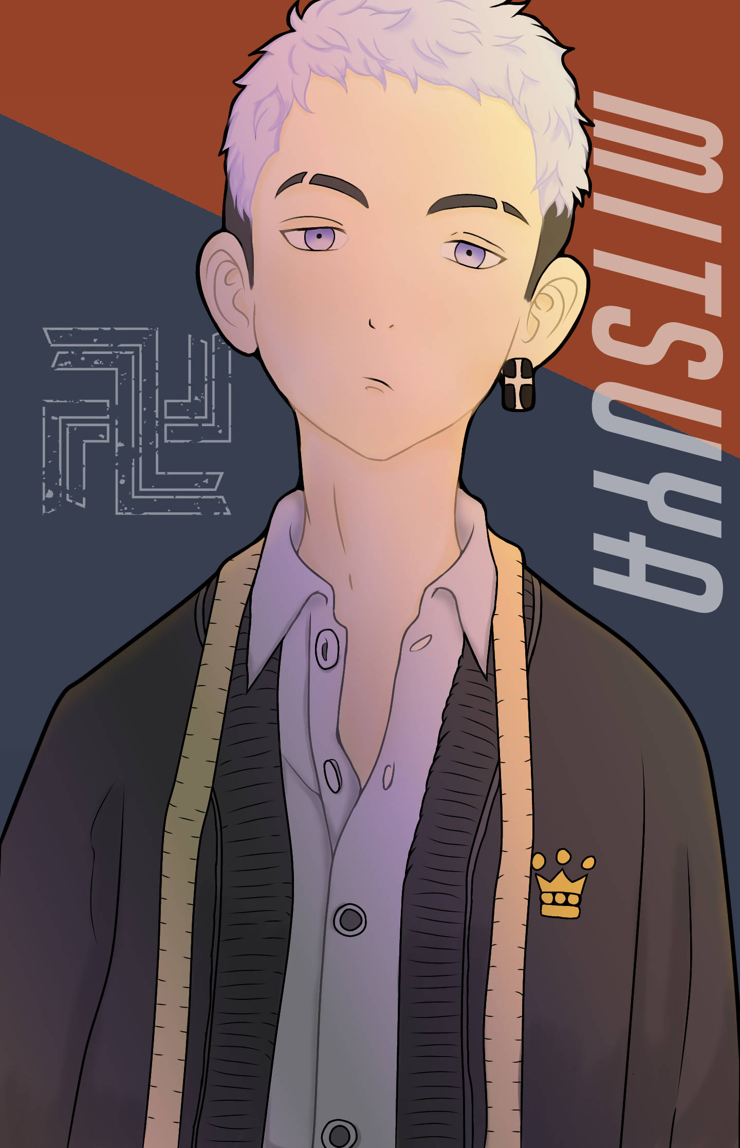 Takashi Mitsuya, white hair, purple eyes, Full HD Phone Wallpaper