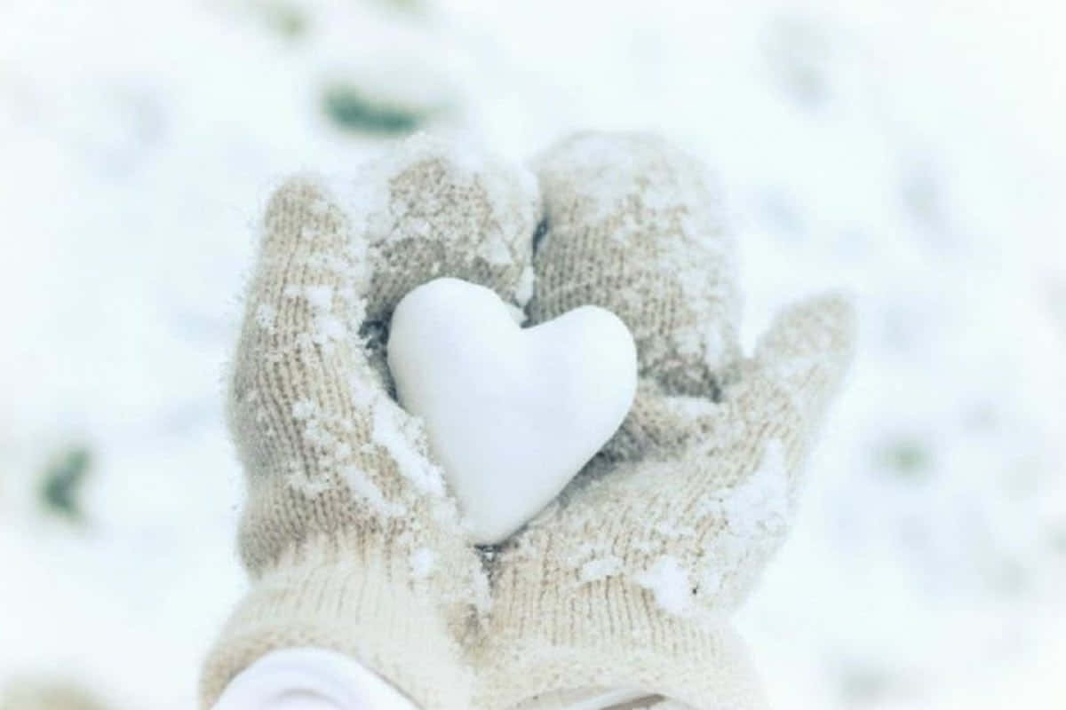 Mittens, snow heart, soft snowy backdrop, SD Desktop Wallpaper