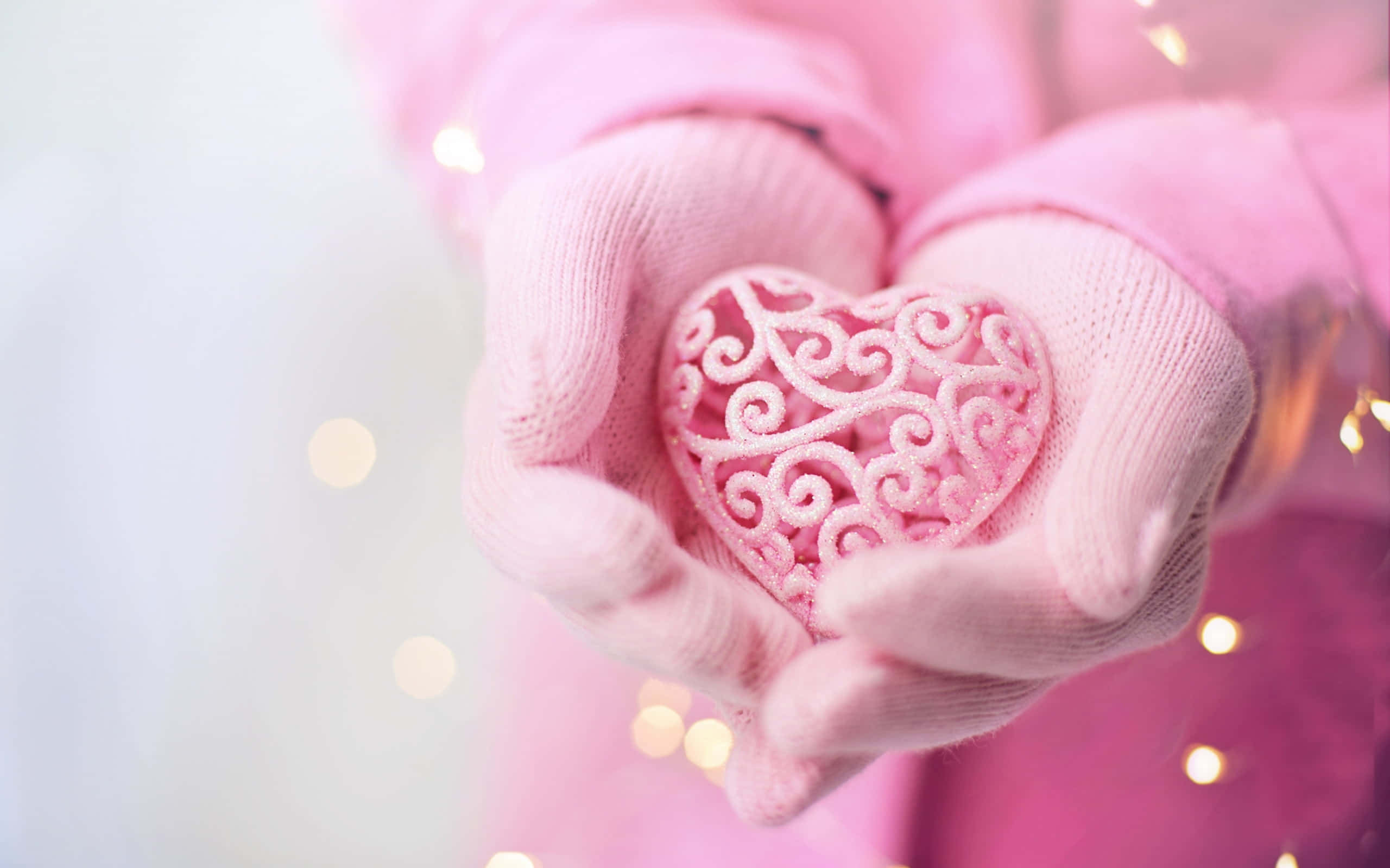 mittens, knitted mittens, snowy backdrop, 2K Desktop Wallpaper