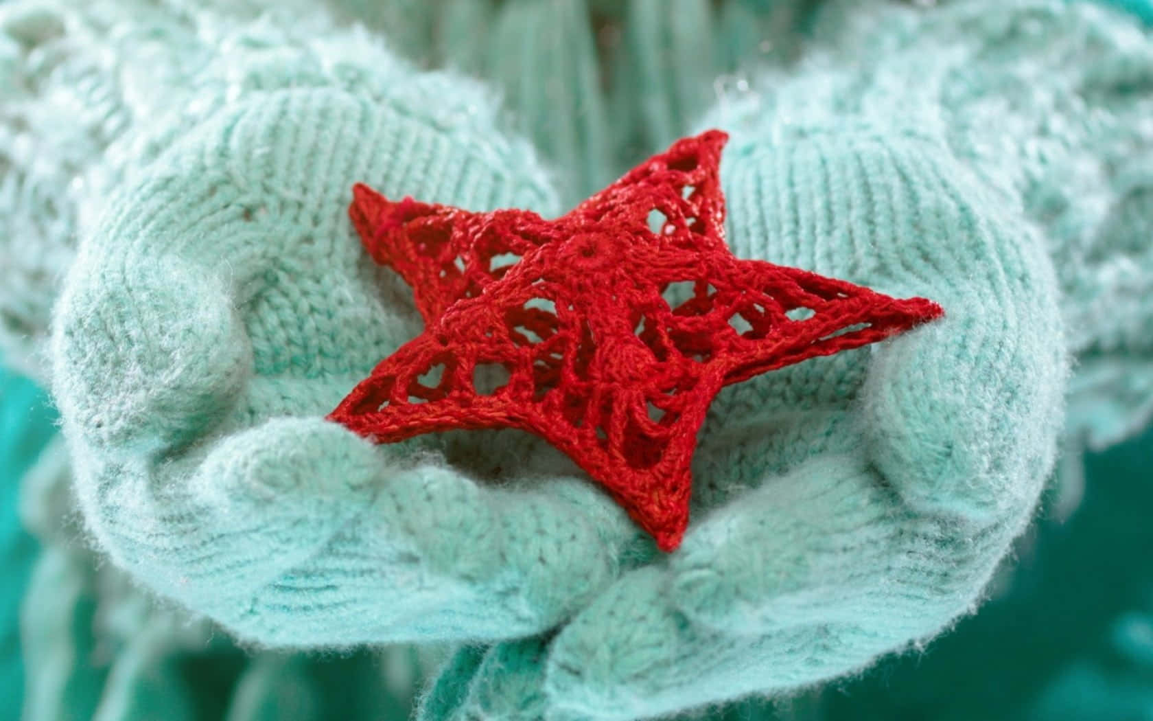 mint green, knitted mittens, vibrant red, HD Desktop Wallpaper