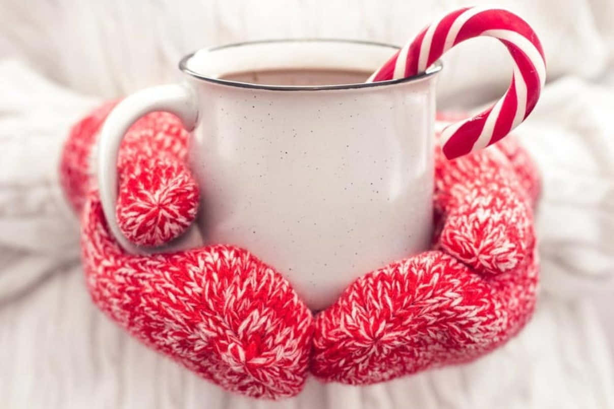 red knit mittens, speckled mug, hot cocoa, SD Desktop Wallpaper