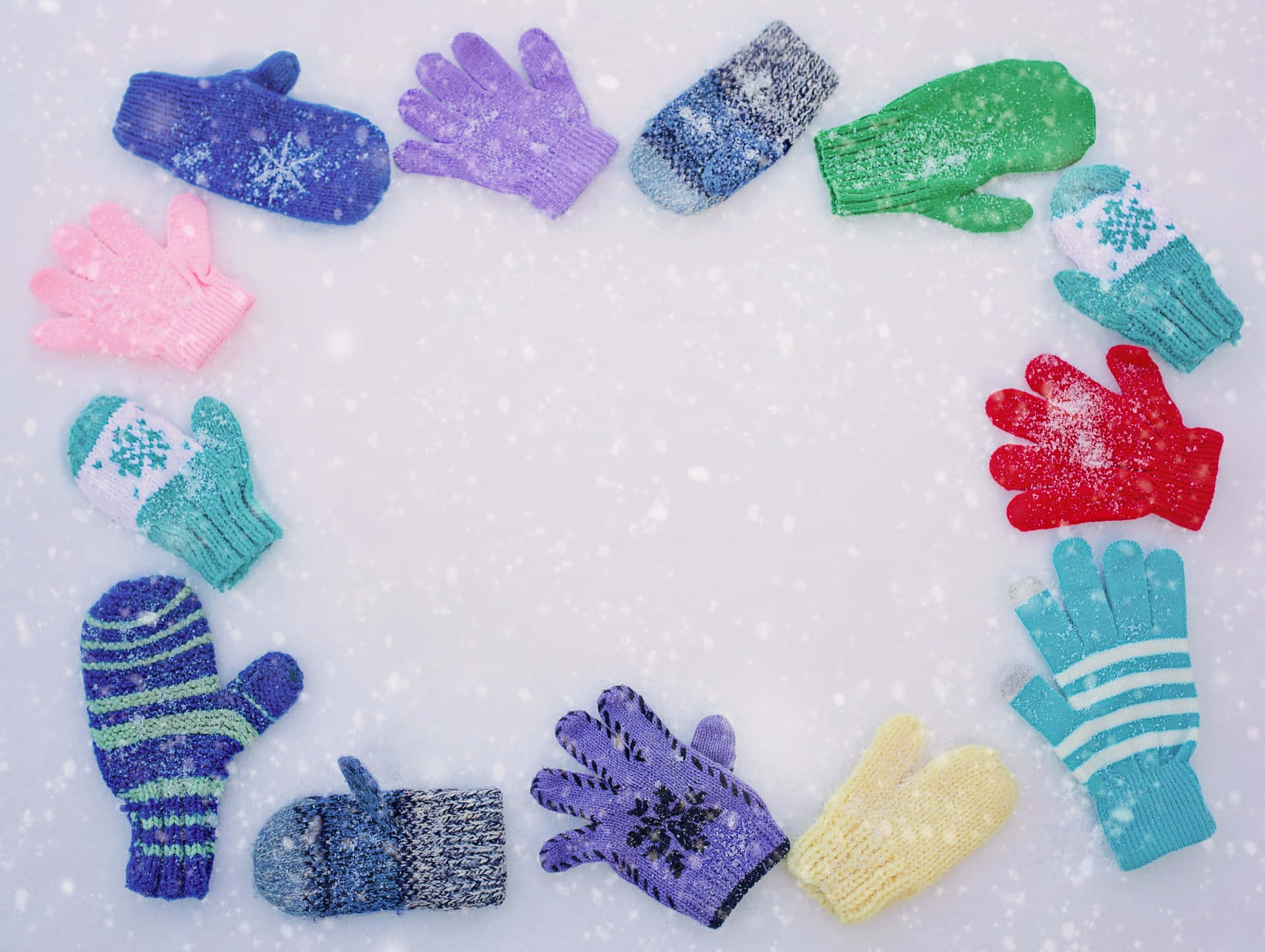 mittens, rustic wooden background, snowy ground, Full HD Desktop Wallpaper
