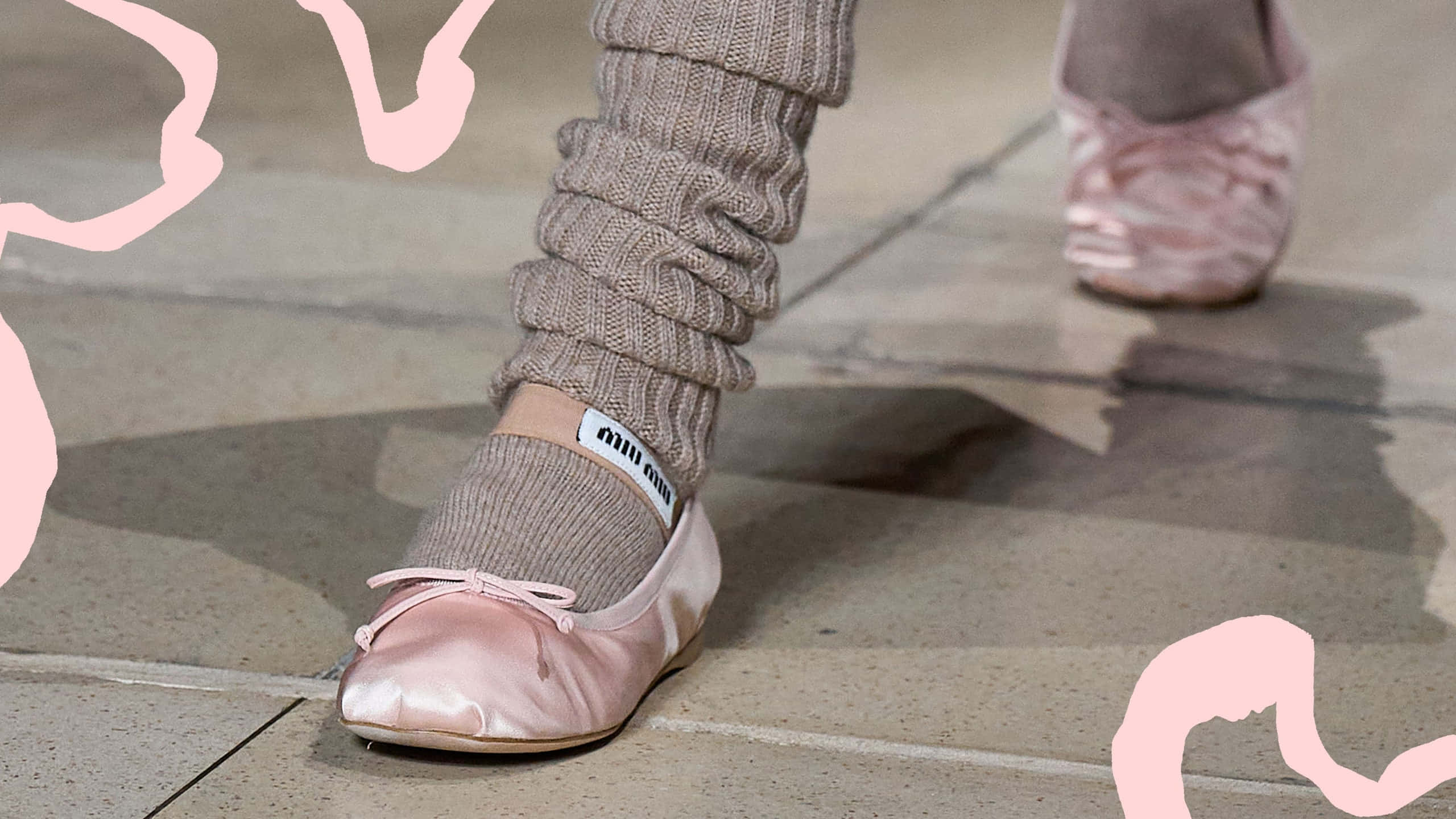 Miu Miu, ballet flats, pink satin, 2K Desktop Wallpaper