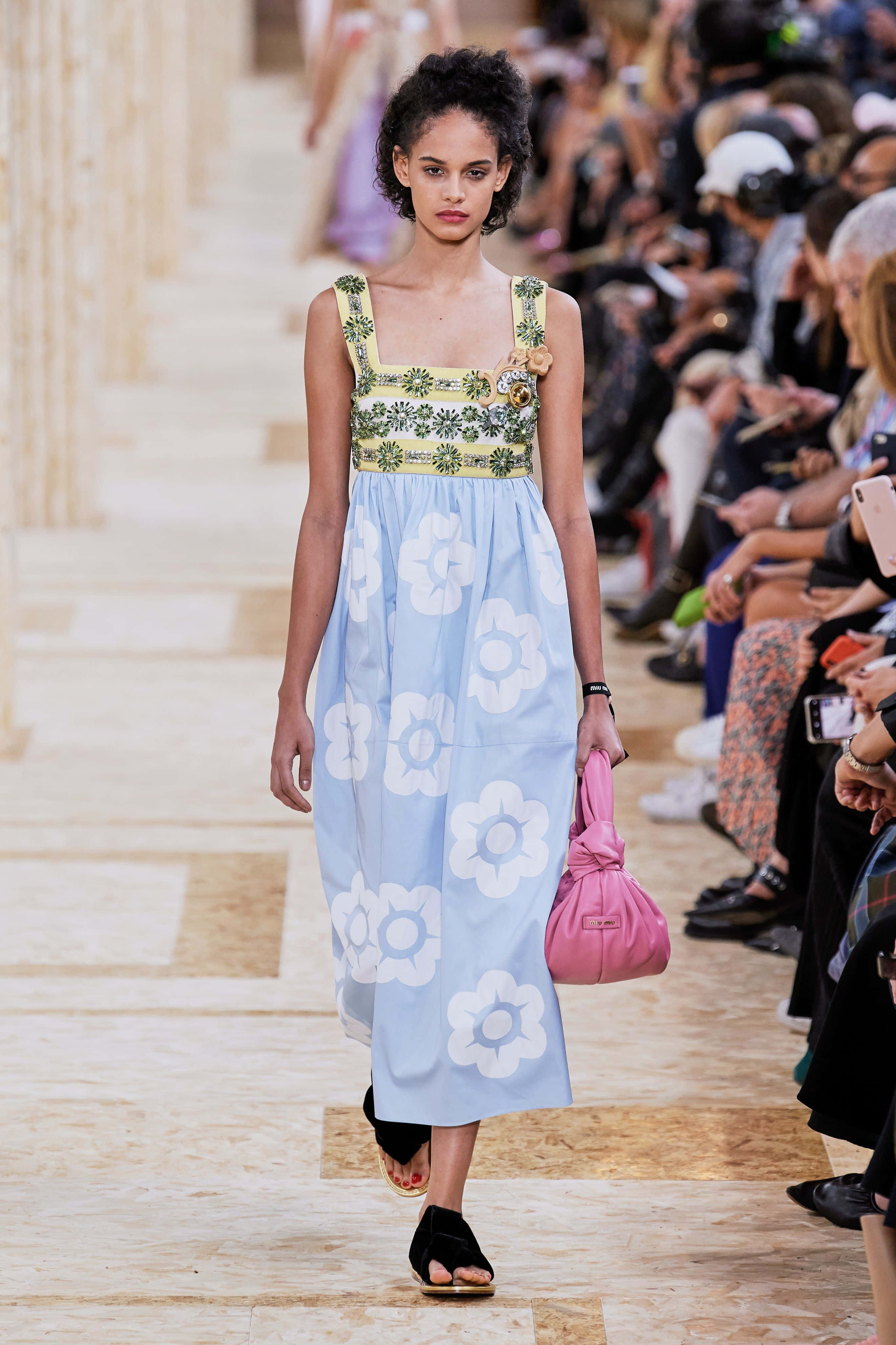 Miu Miu, Spring Summer 2020, light blue floral dress, 4K Phone Wallpaper