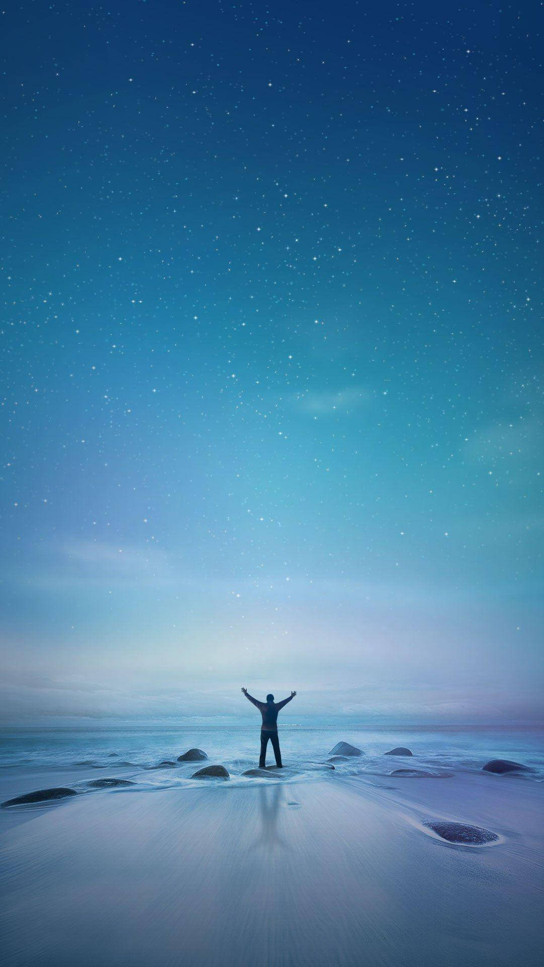 Miui, starry beach, twilight, Full HD Phone Wallpaper